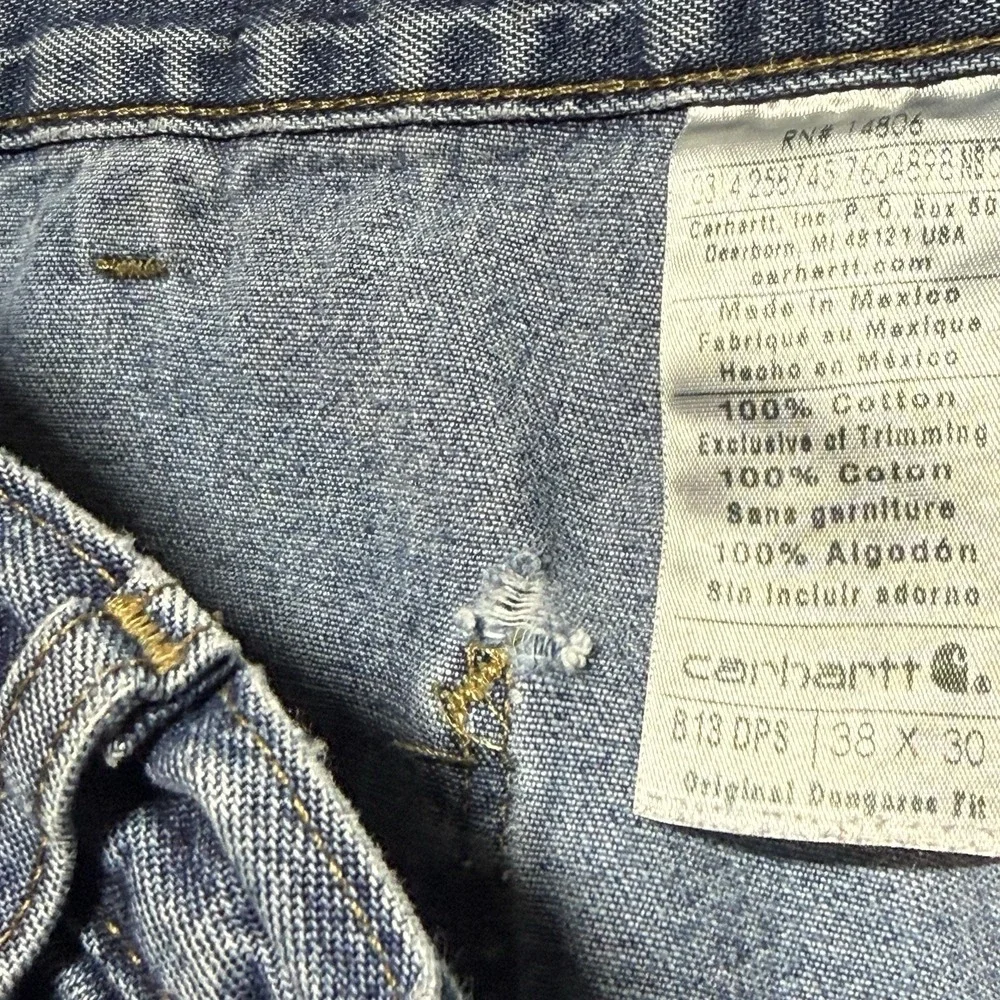Vintage Carhartt B13 DPS Distressed Denim Carpenter Jeans 36x30 Bleached Y2K